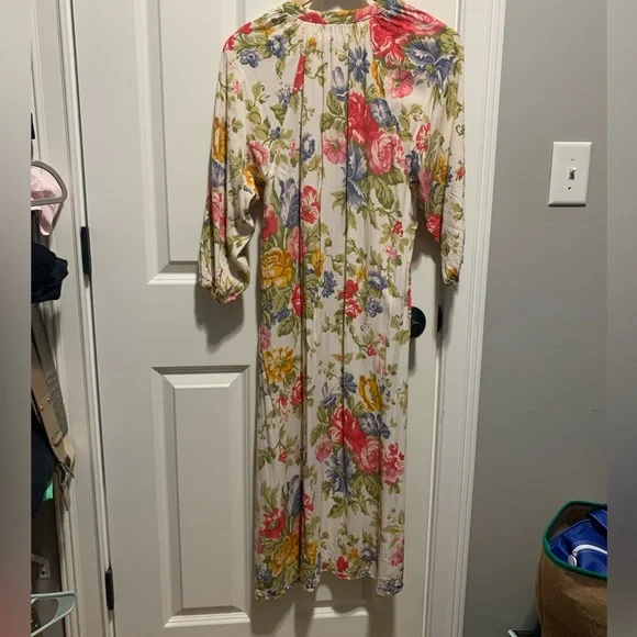 ZARA ECRU FLORL PRINT MIDI FLOWING DRESS - Picture 12 of 13